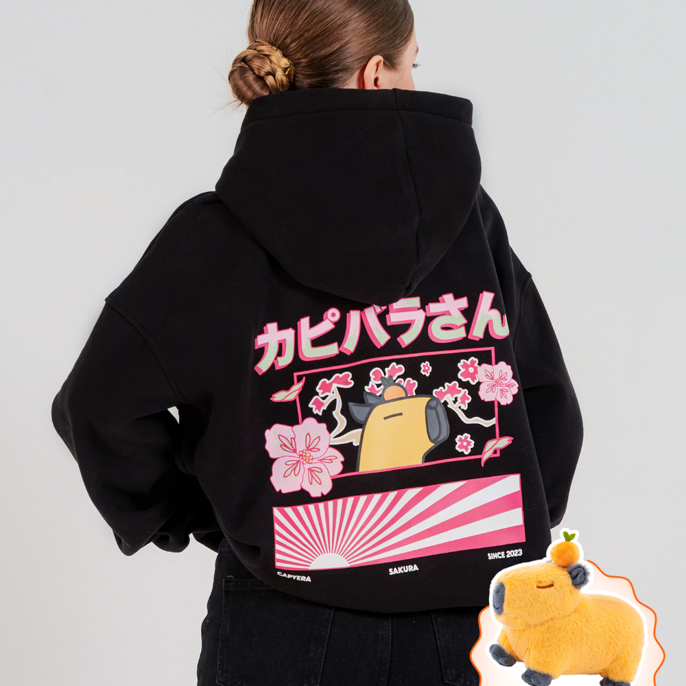 Anime Capybara Hoodie - Black